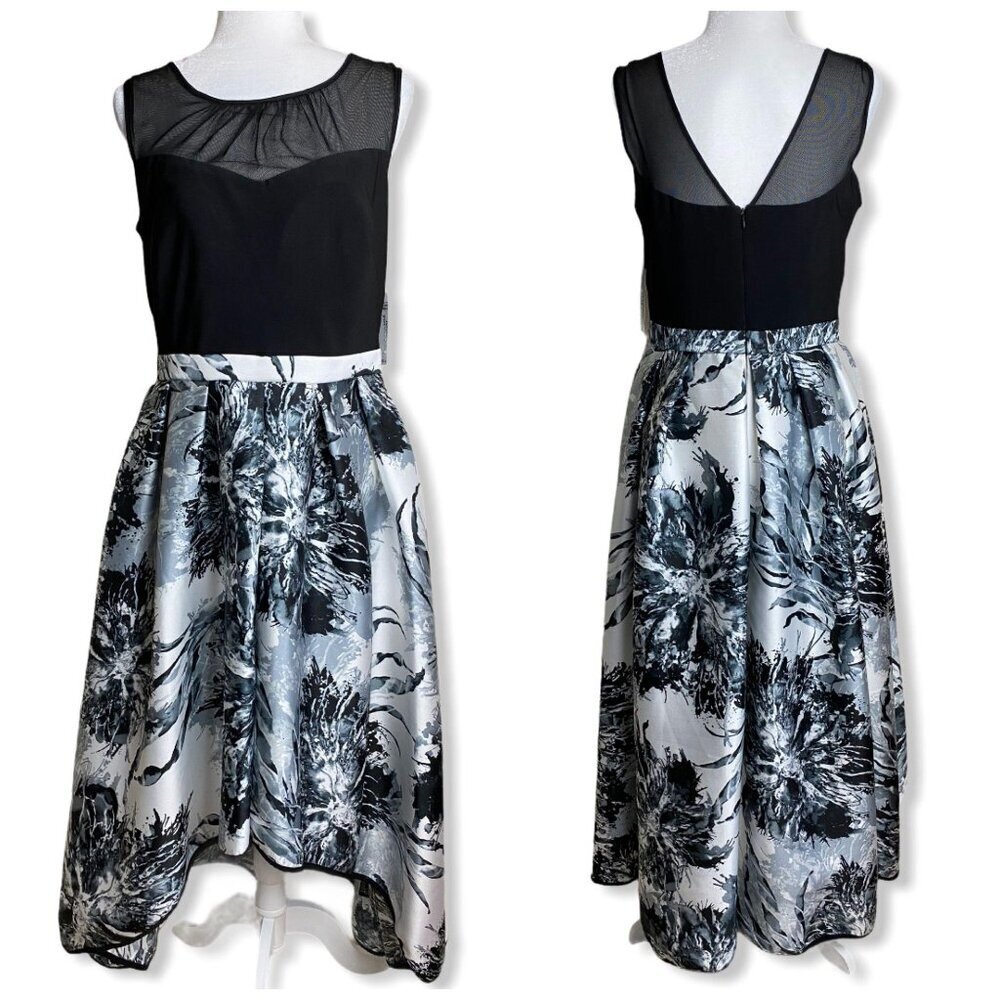 R & M Richards NWT $300 Black HI/Lo Gown Prom Formal Wedding Guest Womens Sz 8